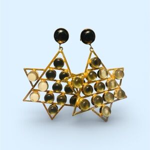 Gold and Black Star Earrings